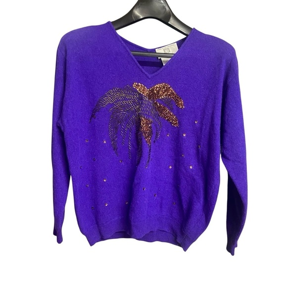 Anne Klein by Sadimara Beaded Lambswool/Rabbit/Angora Sweater Size M Purple Rare - Picture 4 of 11